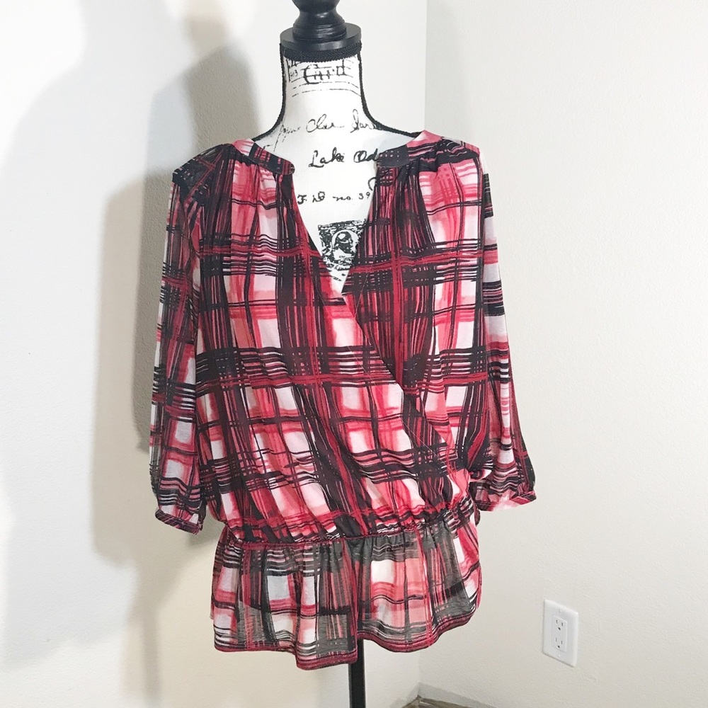 Dana Buchman Tunic Shirt Red Black Large